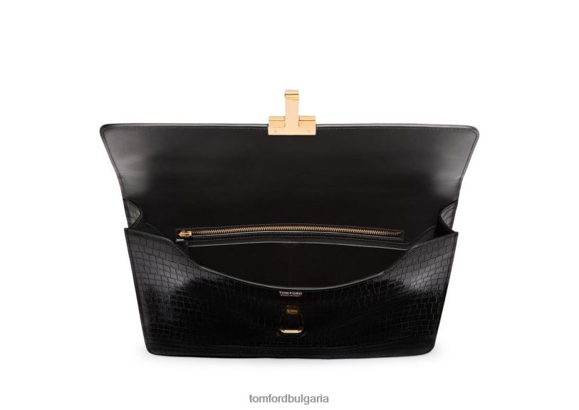 мъже аксесоар портфолио с лъскави щампи с крокодили черен TOM FORD B880D1026