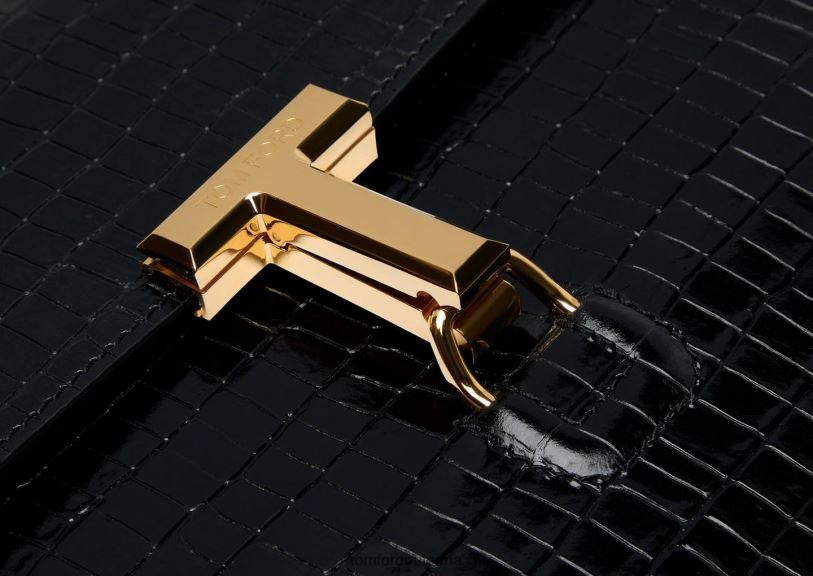 мъже аксесоар портфолио с лъскави щампи с крокодили черен TOM FORD B880D1026