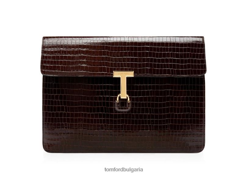 мъже аксесоар портфолио с лъскави щампи с крокодили светъл шоколад TOM FORD B880D1027