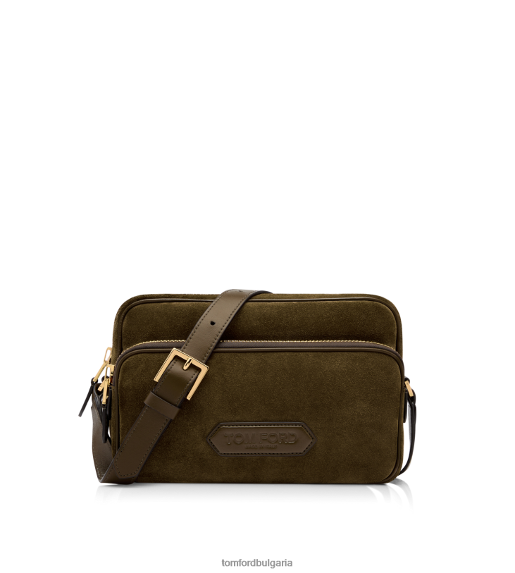 мъже аксесоар месинджър от велур с двоен цип зелено TOM FORD B880D1028