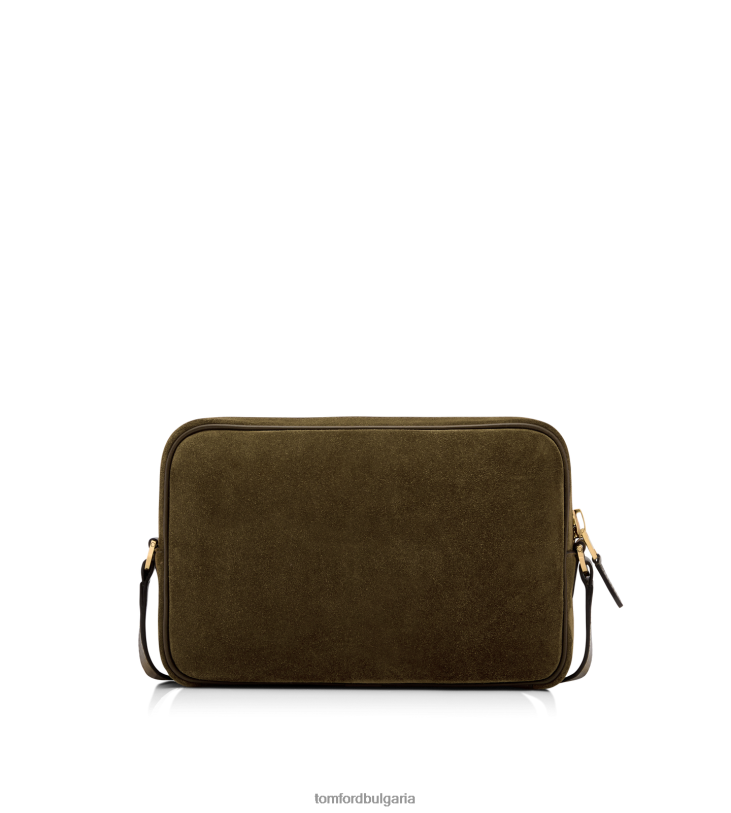 мъже аксесоар месинджър от велур с двоен цип зелено TOM FORD B880D1028