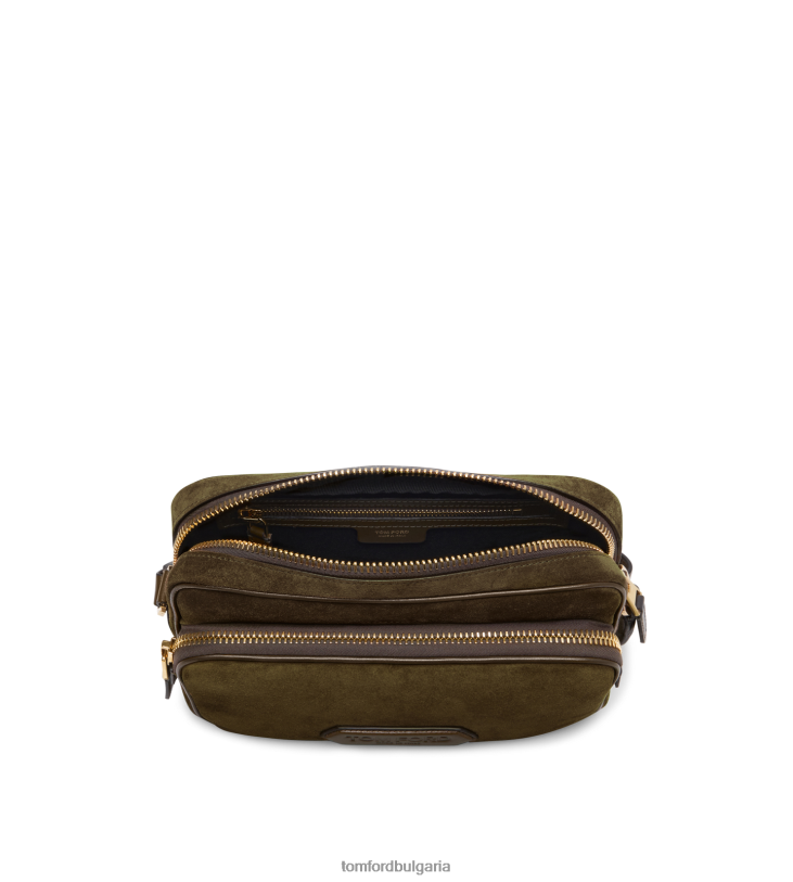 мъже аксесоар месинджър от велур с двоен цип зелено TOM FORD B880D1028