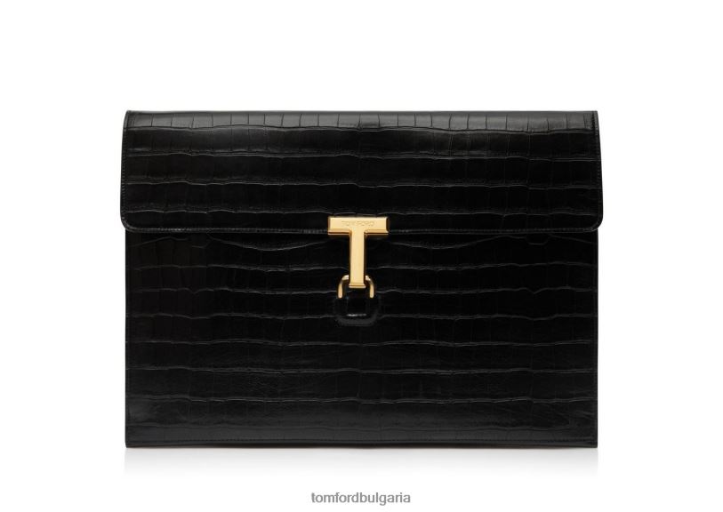 мъже аксесоар портфолио с щампована крокодилна кожа t pin черен TOM FORD B880D1015