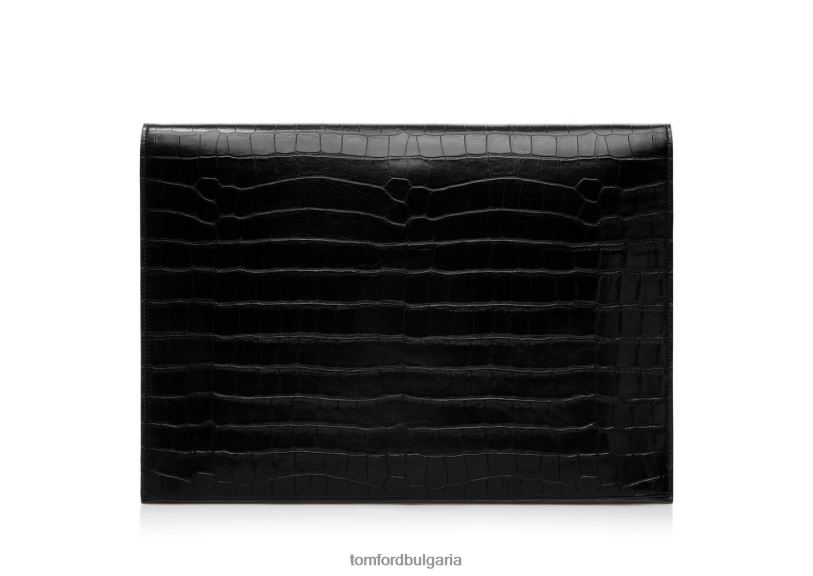 мъже аксесоар портфолио с щампована крокодилна кожа t pin черен TOM FORD B880D1015