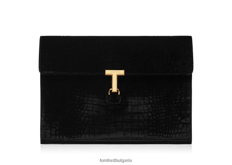 мъже аксесоар портфолио с щамповано крокодилно кадифе t pin черен TOM FORD B880D1030