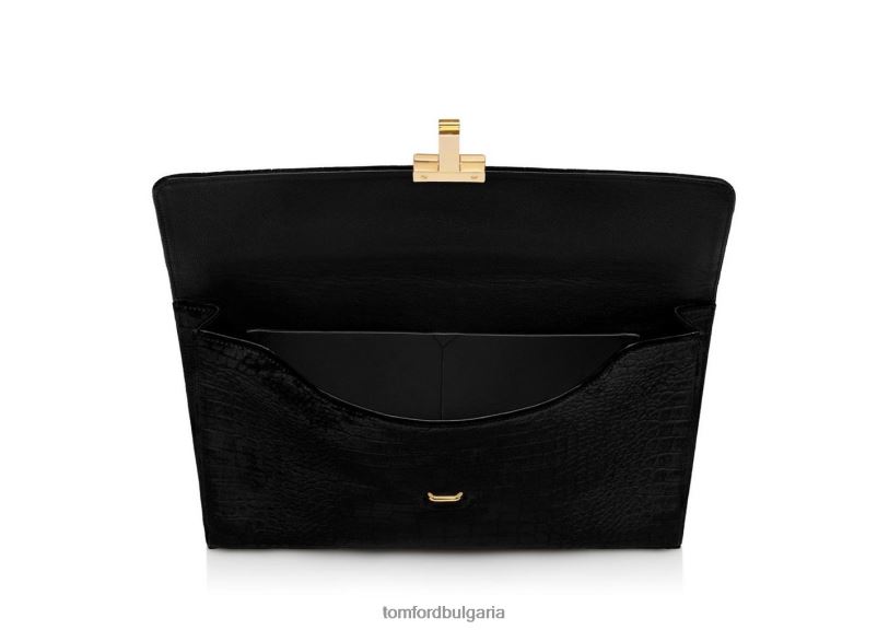 мъже аксесоар портфолио с щамповано крокодилно кадифе t pin черен TOM FORD B880D1030