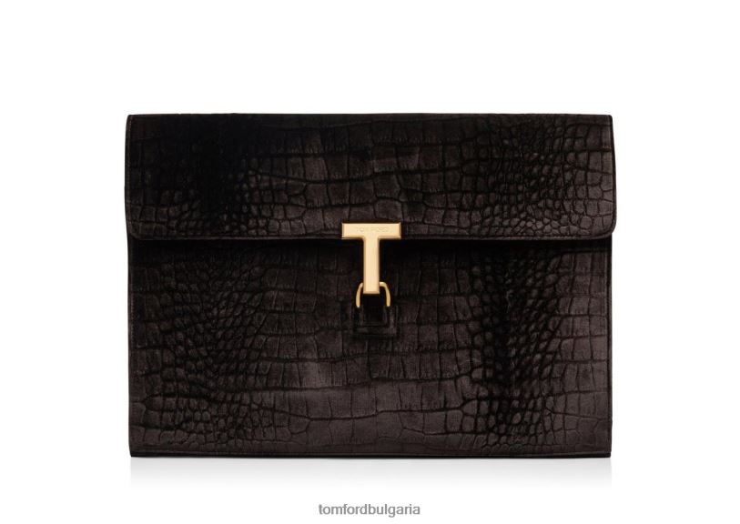 мъже аксесоар портфолио с щамповано крокодилно кадифе t pin тъмен шоколад TOM FORD B880D1031