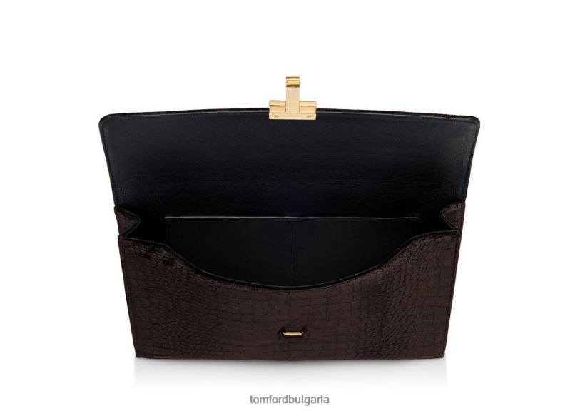 мъже аксесоар портфолио с щамповано крокодилно кадифе t pin тъмен шоколад TOM FORD B880D1031