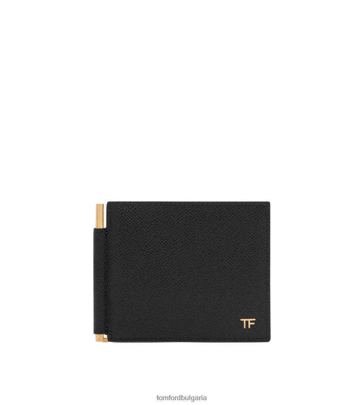 мъже аксесоар портфейл с щипка за пари от дребна зърнеста кожа черен TOM FORD B880D789