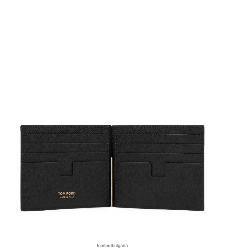 мъже аксесоар портфейл с щипка за пари от дребна зърнеста кожа черен TOM FORD B880D789
