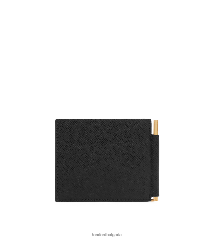 мъже аксесоар портфейл с щипка за пари от дребна зърнеста кожа черен TOM FORD B880D789