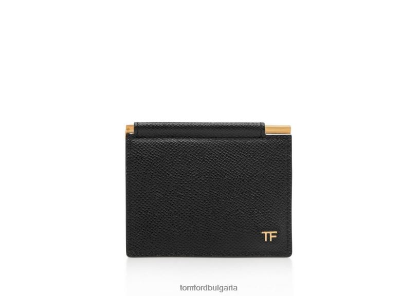 мъже аксесоар Дребнозърнеста кожена сгъваема щипка за карти черен TOM FORD B880D791