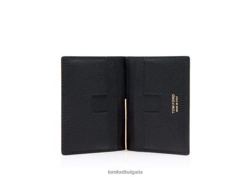 мъже аксесоар Дребнозърнеста кожена сгъваема щипка за карти черен TOM FORD B880D791