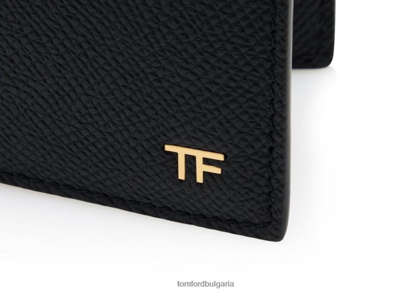 мъже аксесоар дребнозърнест кожен сгъваем портфейл черен TOM FORD B880D795