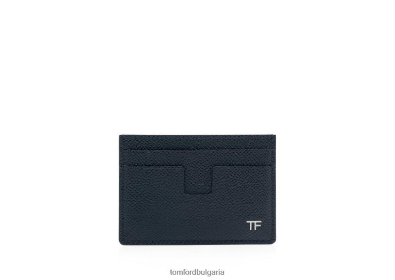 мъже аксесоар картодържател с щипка за пари от дребна зърнеста кожа среднощно синьо TOM FORD B880D800