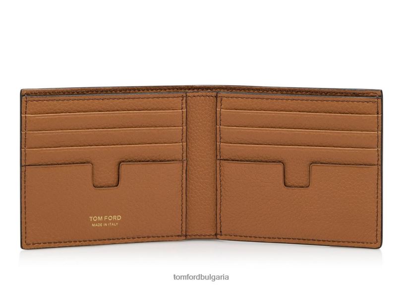мъже аксесоар класически двоен портфейл от зърнеста кожа в два цвята шоколад + бадем TOM FORD B880D805