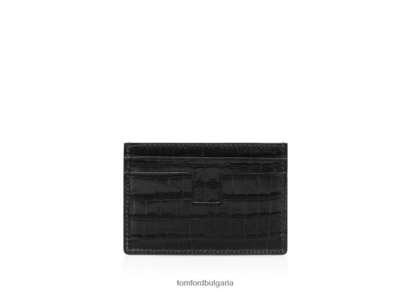 мъже аксесоар класически картодържател с лъскав отпечатан крокодил черен TOM FORD B880D806