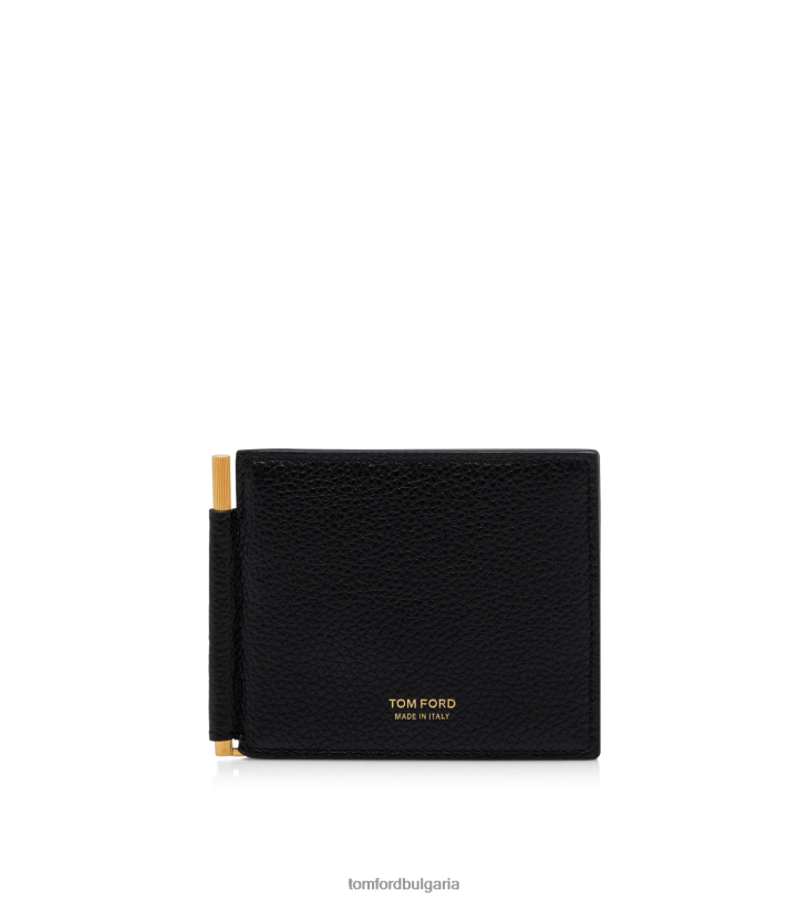 мъже аксесоар портфейл с щипка за пари от зърнеста кожа черен TOM FORD B880D807