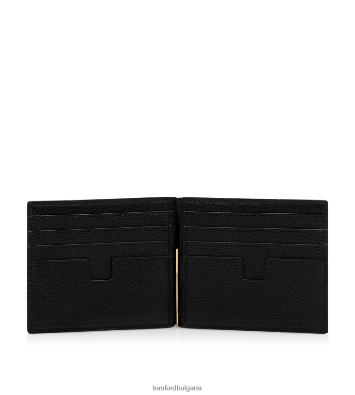 мъже аксесоар портфейл с щипка за пари от зърнеста кожа черен TOM FORD B880D807