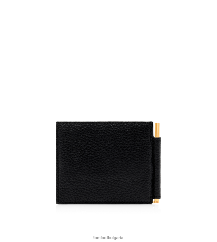 мъже аксесоар портфейл с щипка за пари от зърнеста кожа черен TOM FORD B880D807