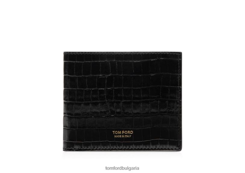 мъже аксесоар класически двоен портфейл с крокодил с лъскав печат черен TOM FORD B880D809