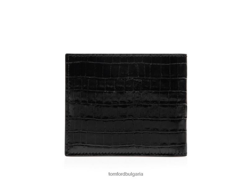 мъже аксесоар класически двоен портфейл с крокодил с лъскав печат черен TOM FORD B880D809