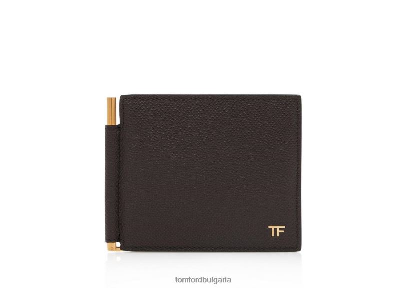 мъже аксесоар портфейл с щипка за пари от дребна зърнеста кожа кафяво TOM FORD B880D813