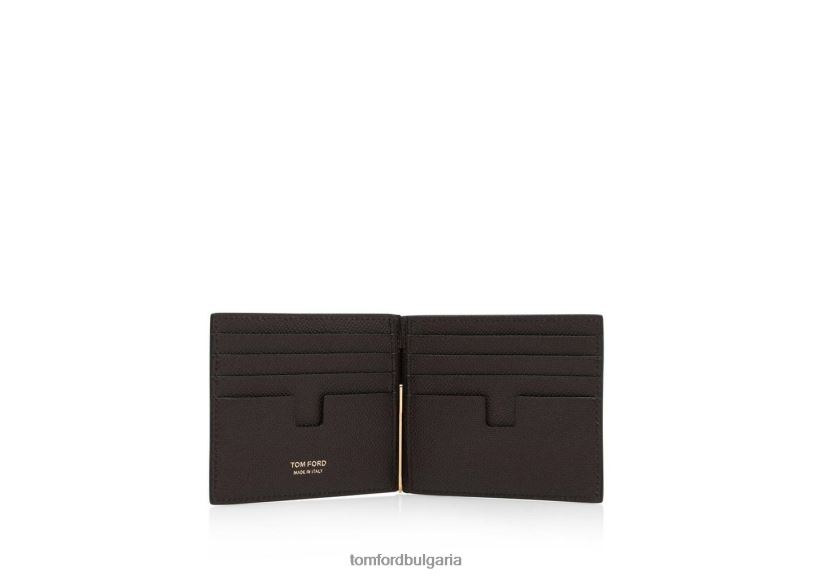 мъже аксесоар портфейл с щипка за пари от дребна зърнеста кожа кафяво TOM FORD B880D813