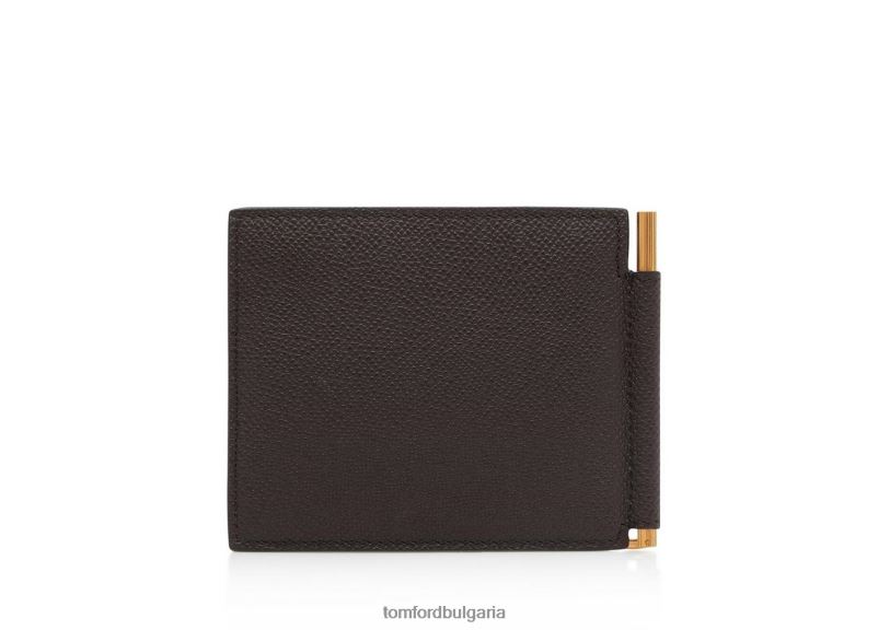 мъже аксесоар портфейл с щипка за пари от дребна зърнеста кожа кафяво TOM FORD B880D813