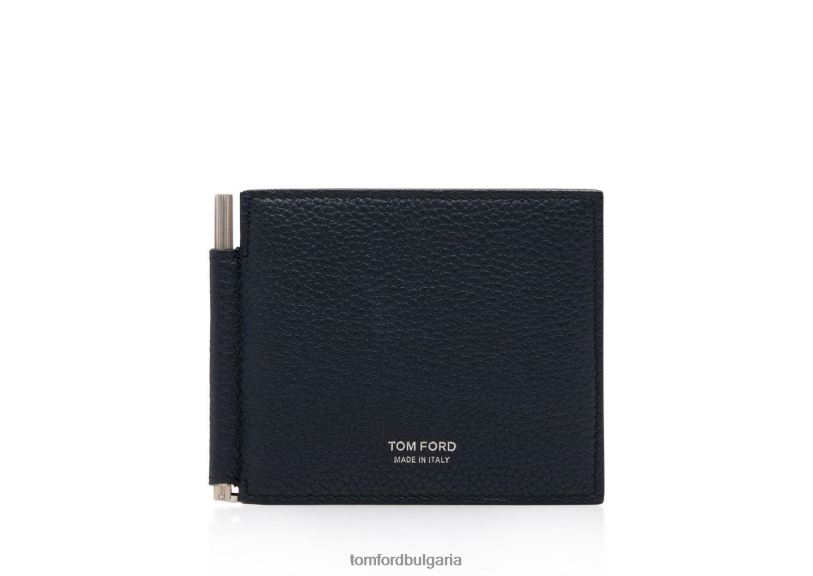 мъже аксесоар портфейл със щипка за пари от зърнеста кожа среднощно синьо TOM FORD B880D816