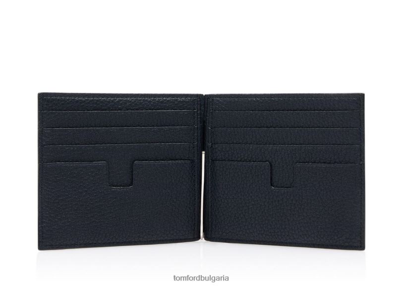 мъже аксесоар портфейл със щипка за пари от зърнеста кожа среднощно синьо TOM FORD B880D816