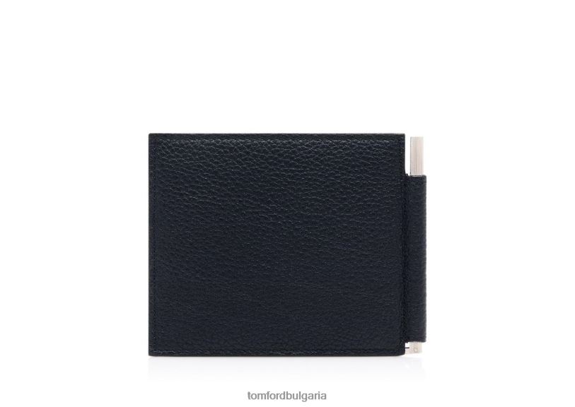 мъже аксесоар портфейл със щипка за пари от зърнеста кожа среднощно синьо TOM FORD B880D816