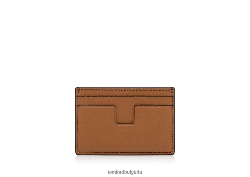 мъже аксесоар двуцветен класически картодържател от зърнеста кожа шоколад + бадем TOM FORD B880D819
