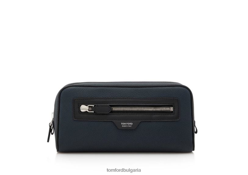 мъже аксесоар интелигентна тоалетна чанта от зърнеста кожа среднощно синьо + черно TOM FORD B880D820