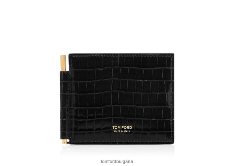мъже аксесоар портфейл с щипка за пари с крокодил с лъскав печат черен TOM FORD B880D821