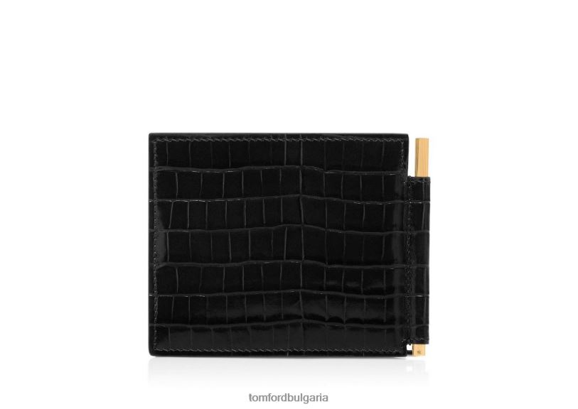 мъже аксесоар портфейл с щипка за пари с крокодил с лъскав печат черен TOM FORD B880D821