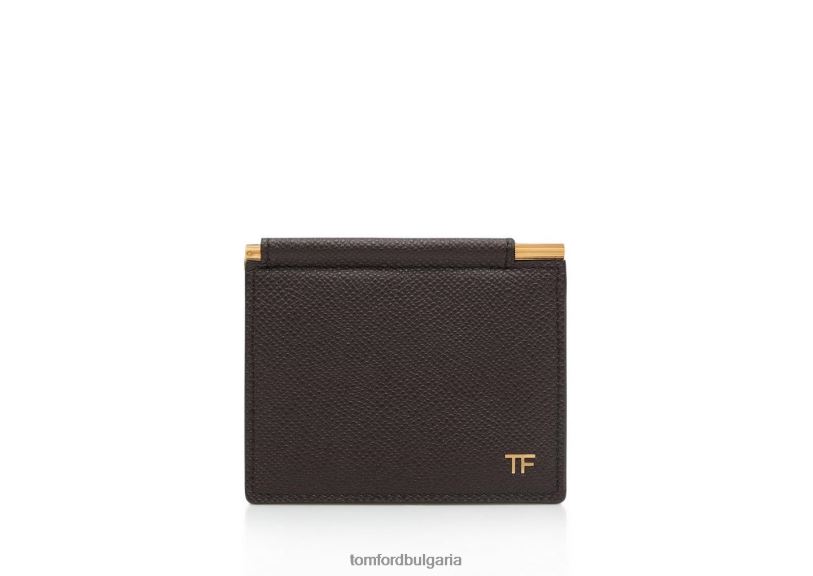 мъже аксесоар Дребнозърнеста кожена сгъваема щипка за карти кафяво TOM FORD B880D834