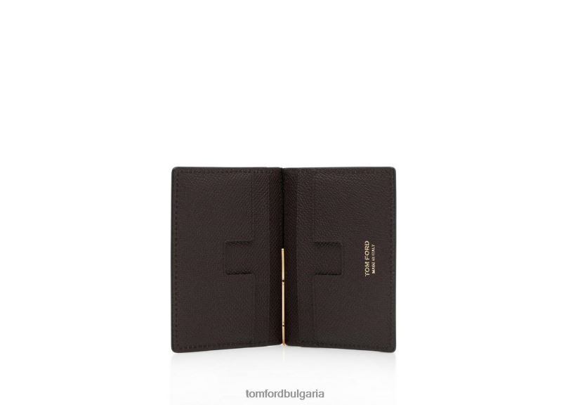 мъже аксесоар Дребнозърнеста кожена сгъваема щипка за карти кафяво TOM FORD B880D834
