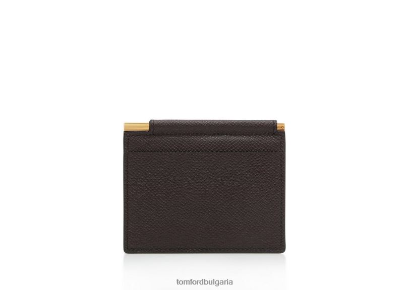 мъже аксесоар Дребнозърнеста кожена сгъваема щипка за карти кафяво TOM FORD B880D834