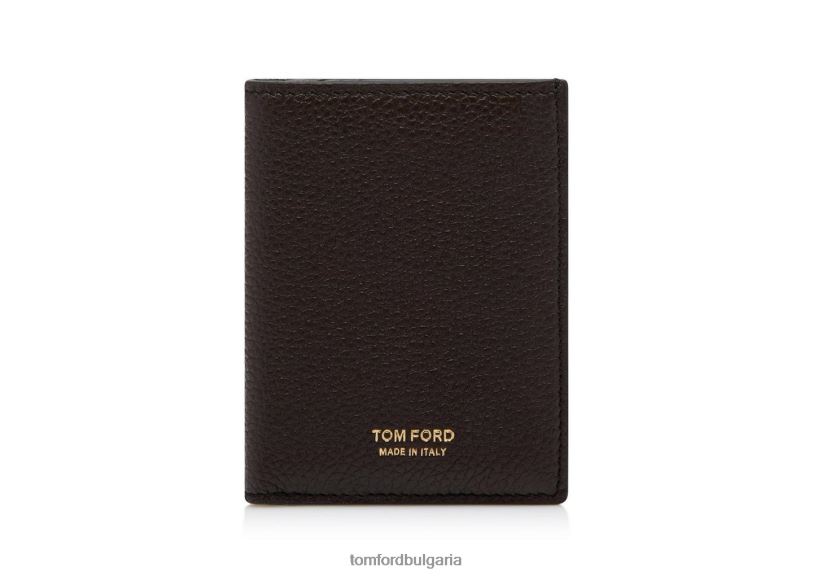 мъже аксесоар сгъваем картодържач от зърнеста кожа шоколад + бадем TOM FORD B880D836