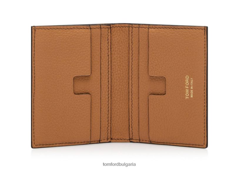 мъже аксесоар сгъваем картодържач от зърнеста кожа шоколад + бадем TOM FORD B880D836