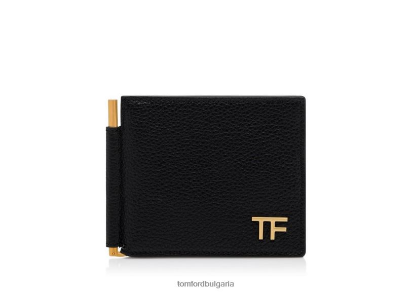 мъже аксесоар портфейл със щипка за пари от зърнеста кожа черен TOM FORD B880D840