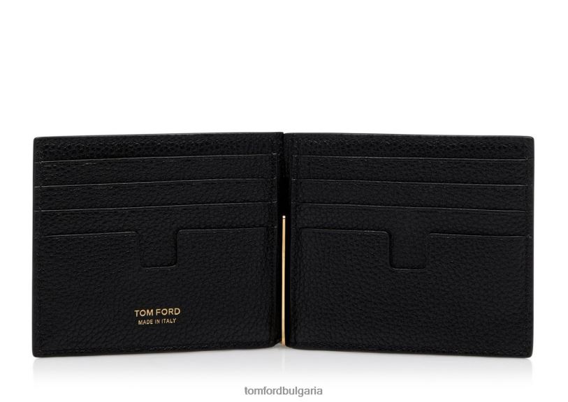 мъже аксесоар портфейл със щипка за пари от зърнеста кожа черен TOM FORD B880D840
