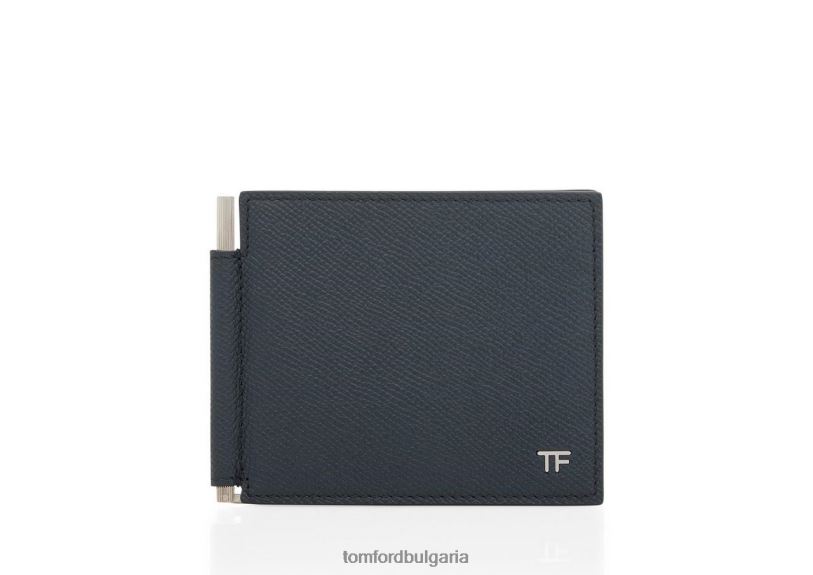 мъже аксесоар портфейл с щипка за пари от дребна зърнеста кожа среднощно синьо TOM FORD B880D841