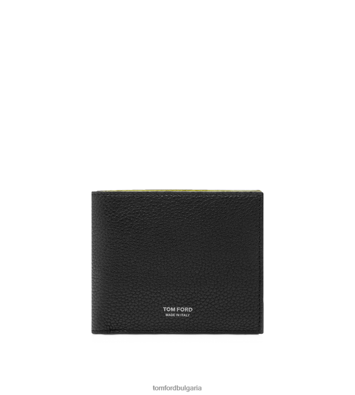 мъже аксесоар двоен портфейл от зърнеста кожа черен + лайм TOM FORD B880D846