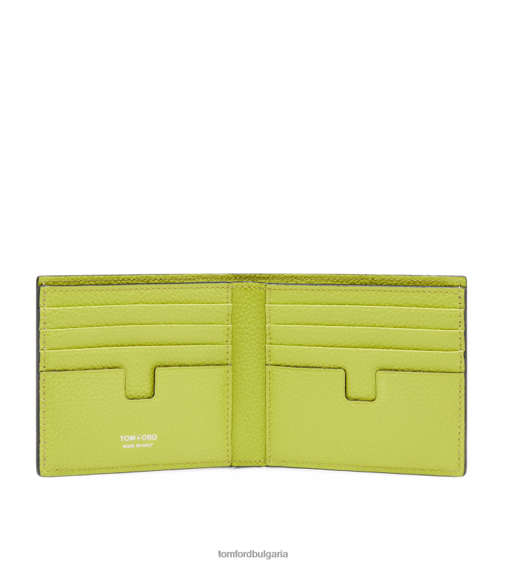 мъже аксесоар двоен портфейл от зърнеста кожа черен + лайм TOM FORD B880D846