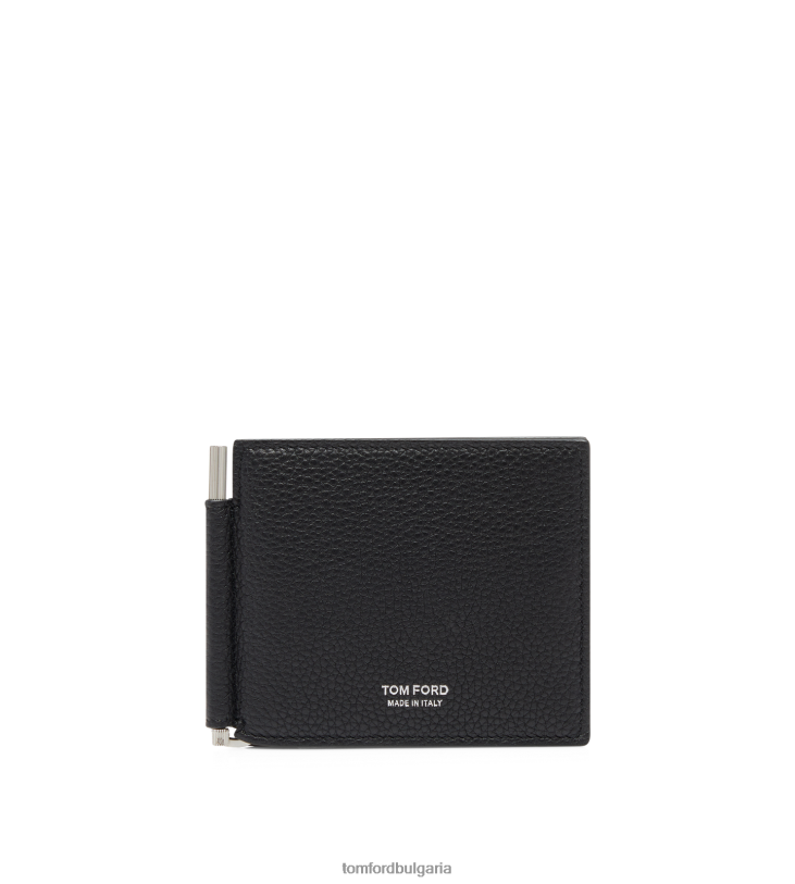 мъже аксесоар портфейл със щипка за пари от зърнеста кожа черен + лайм TOM FORD B880D853