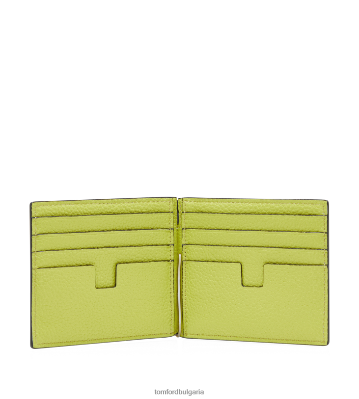 мъже аксесоар портфейл със щипка за пари от зърнеста кожа черен + лайм TOM FORD B880D853
