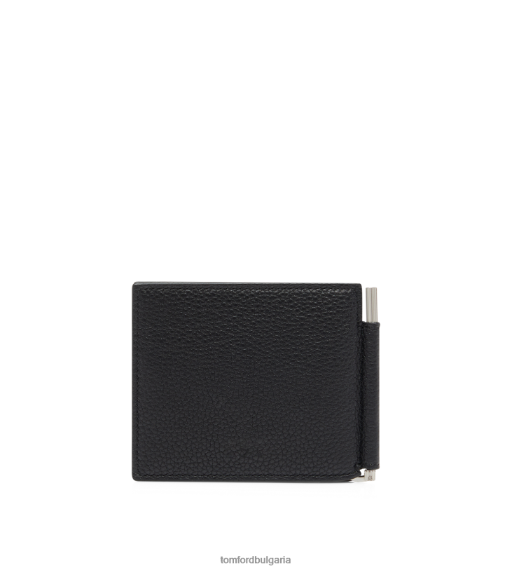 мъже аксесоар портфейл със щипка за пари от зърнеста кожа черен + лайм TOM FORD B880D853