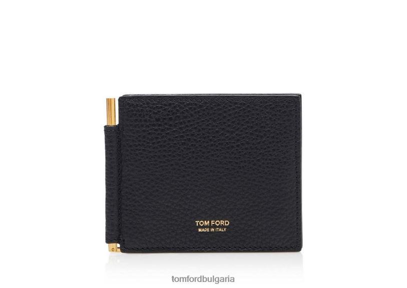 мъже аксесоар портфейл с щипка за пари от мека зърнеста кожа черен TOM FORD B880D858
